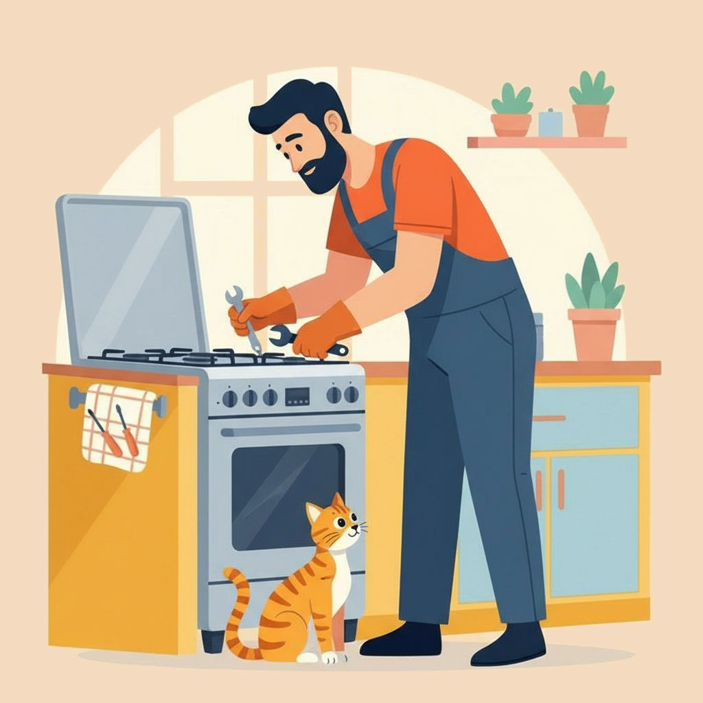 tecnico ripara fornello a gas gatto lo guarda a Modena